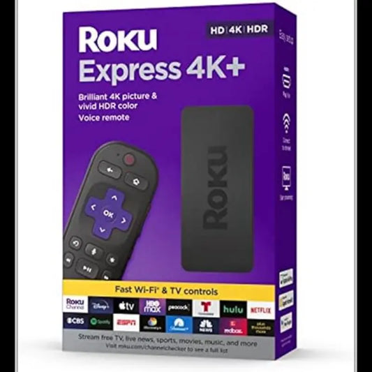 Express 4K+ | Roku Streaming Device 4K/HDR, Roku Voice Remote, Free & Live TV Roku Streaming Stick+ | HD/4K/HDR Streaming Device