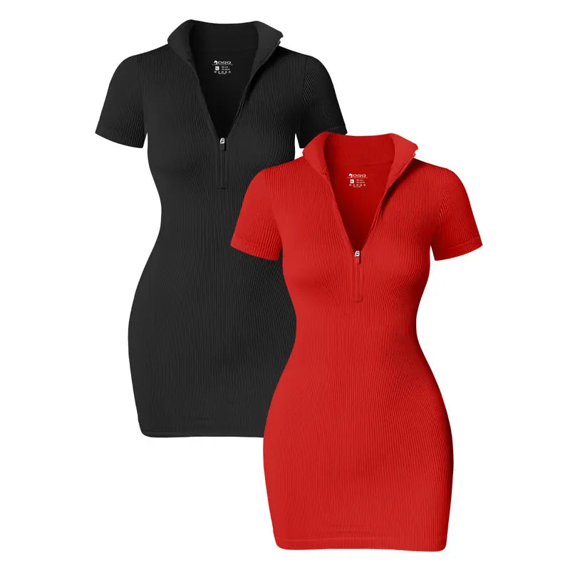  Women's Short Lapel Zip Tight Dress