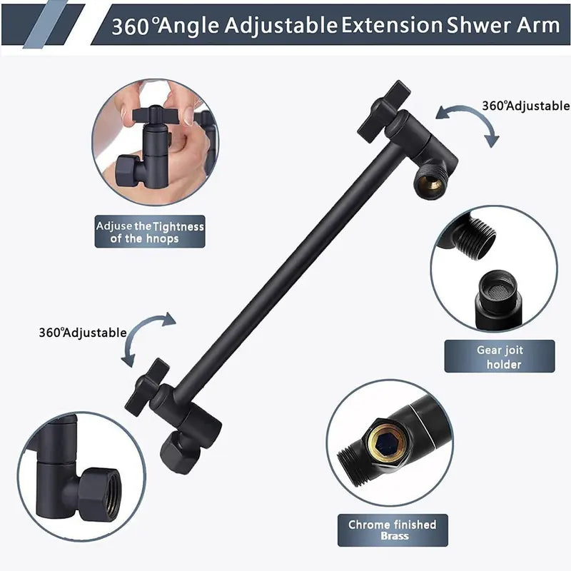 Square Rainfall Shower Head & Extension Arm & Hand Spray Shower Head