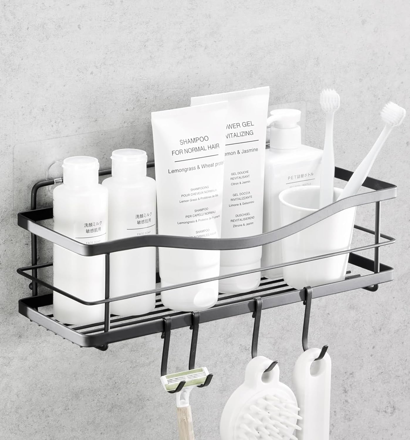 Shower Shelves 2-Pack - Premium Self Adhesive Shower Caddy W/ 4 Hooks