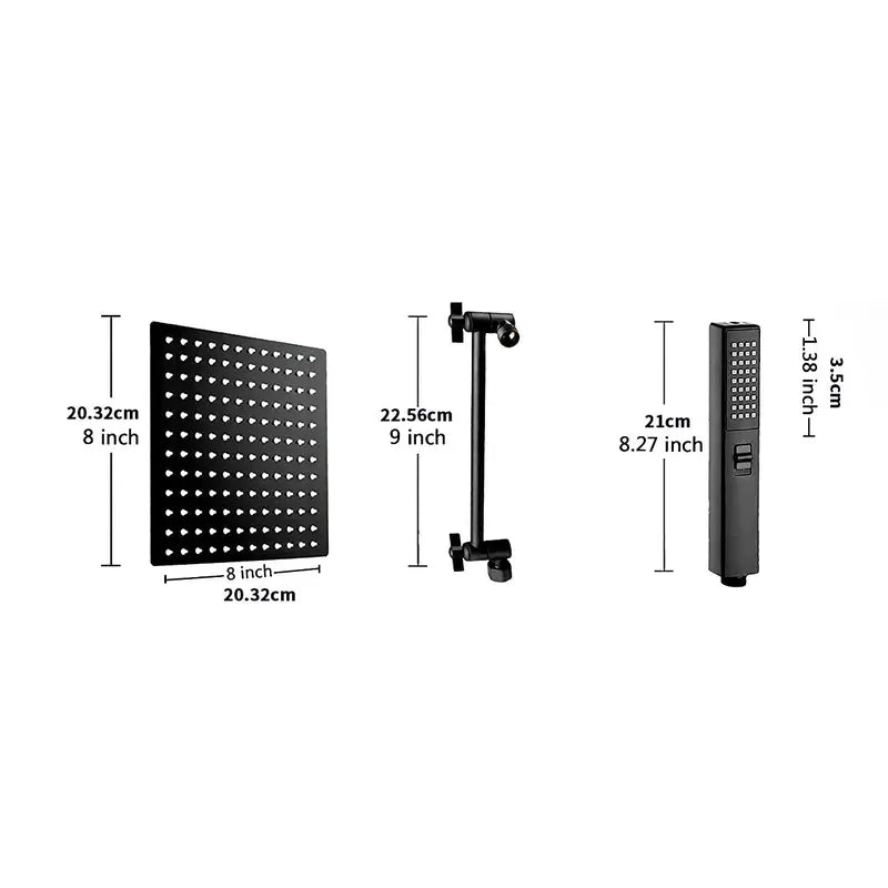 Square Rainfall Shower Head & Extension Arm & Hand Spray Shower Head