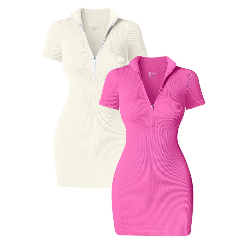  Women's Short Lapel Zip Tight Dress