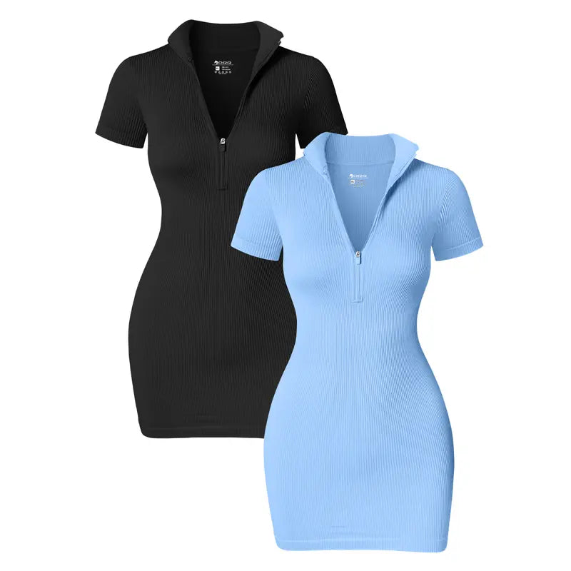  Women's Short Lapel Zip Tight Dress