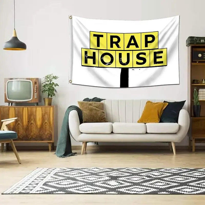 Trap House Flag 3X5Ft Premium Quality Brass Grommets Banner Vibrant Colors for College Dorm Room.