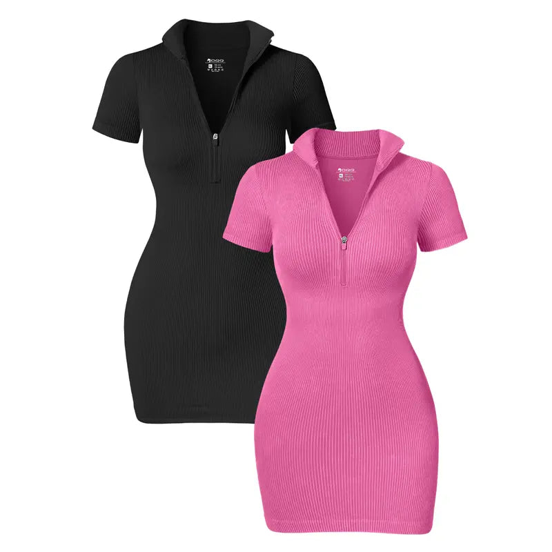  Women's Short Lapel Zip Tight Dress