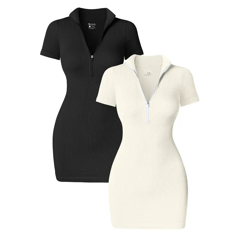  Women's Short Lapel Zip Tight Dress