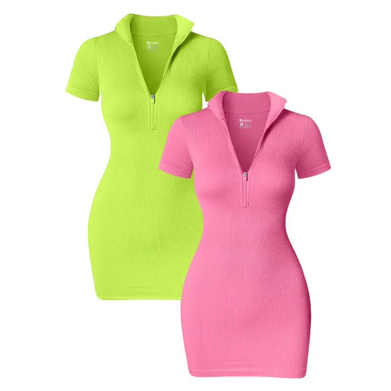  Women's Short Lapel Zip Tight Dress