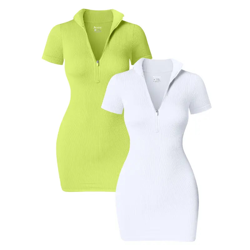  Women's Short Lapel Zip Tight Dress