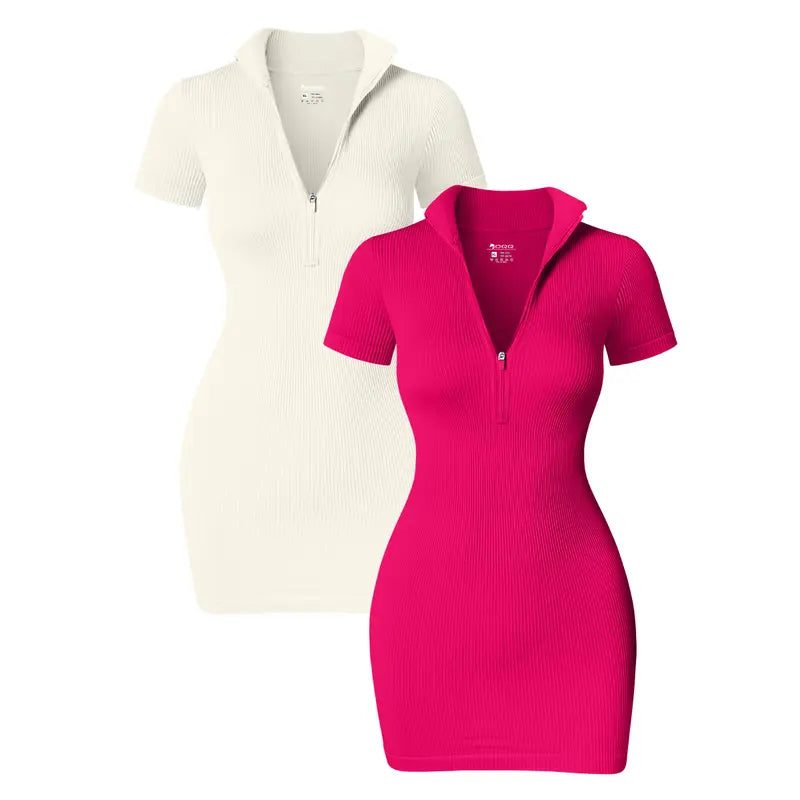  Women's Short Lapel Zip Tight Dress